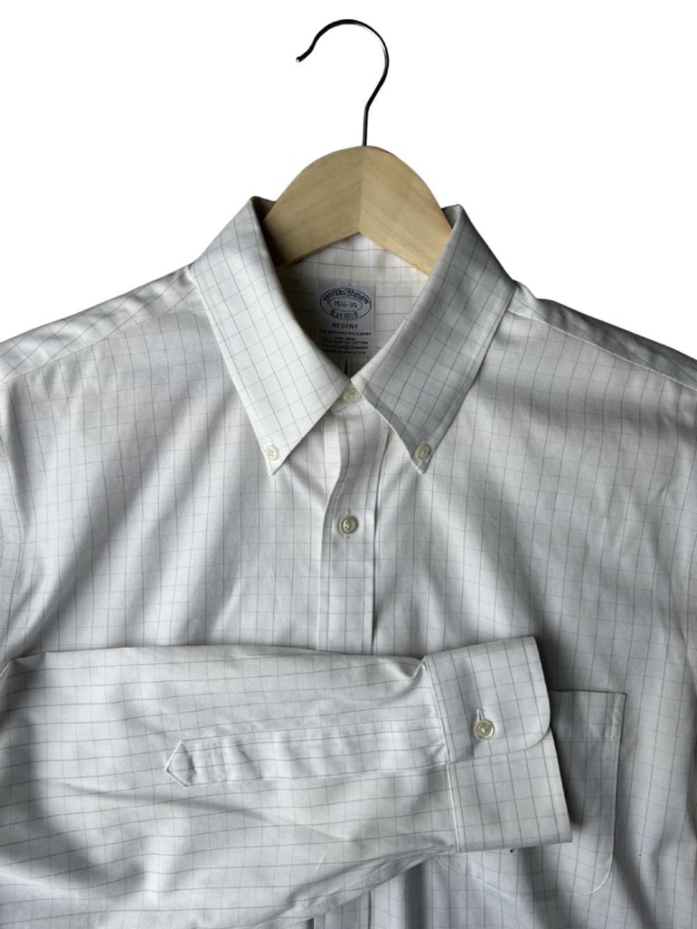 Brooks Brothers White Shirt with Subtle Gray Grid